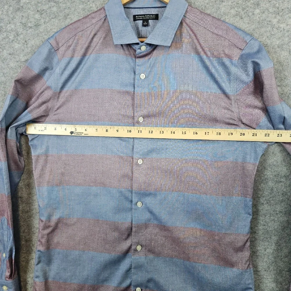 Banana Republic‎ Men's Pale Red & Blue Rugby Striped Size L Dress Shirt STAINS